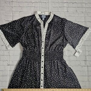 Vintage Rabbit Rabbit Rabbit Designs Polka Dot Midi Dress Black White 10 NEW